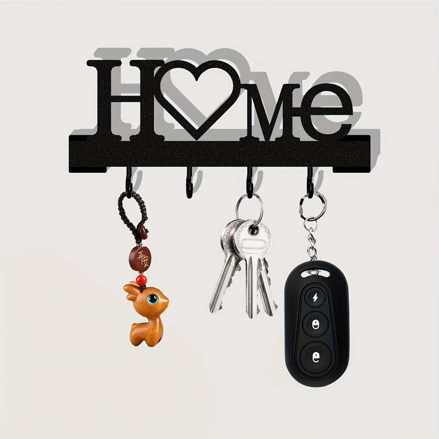 "Home Love Shaped Key Holder with Hooks - No-Drill Wall Mount Metal Organizer | Key Rack for Living Room Decor"